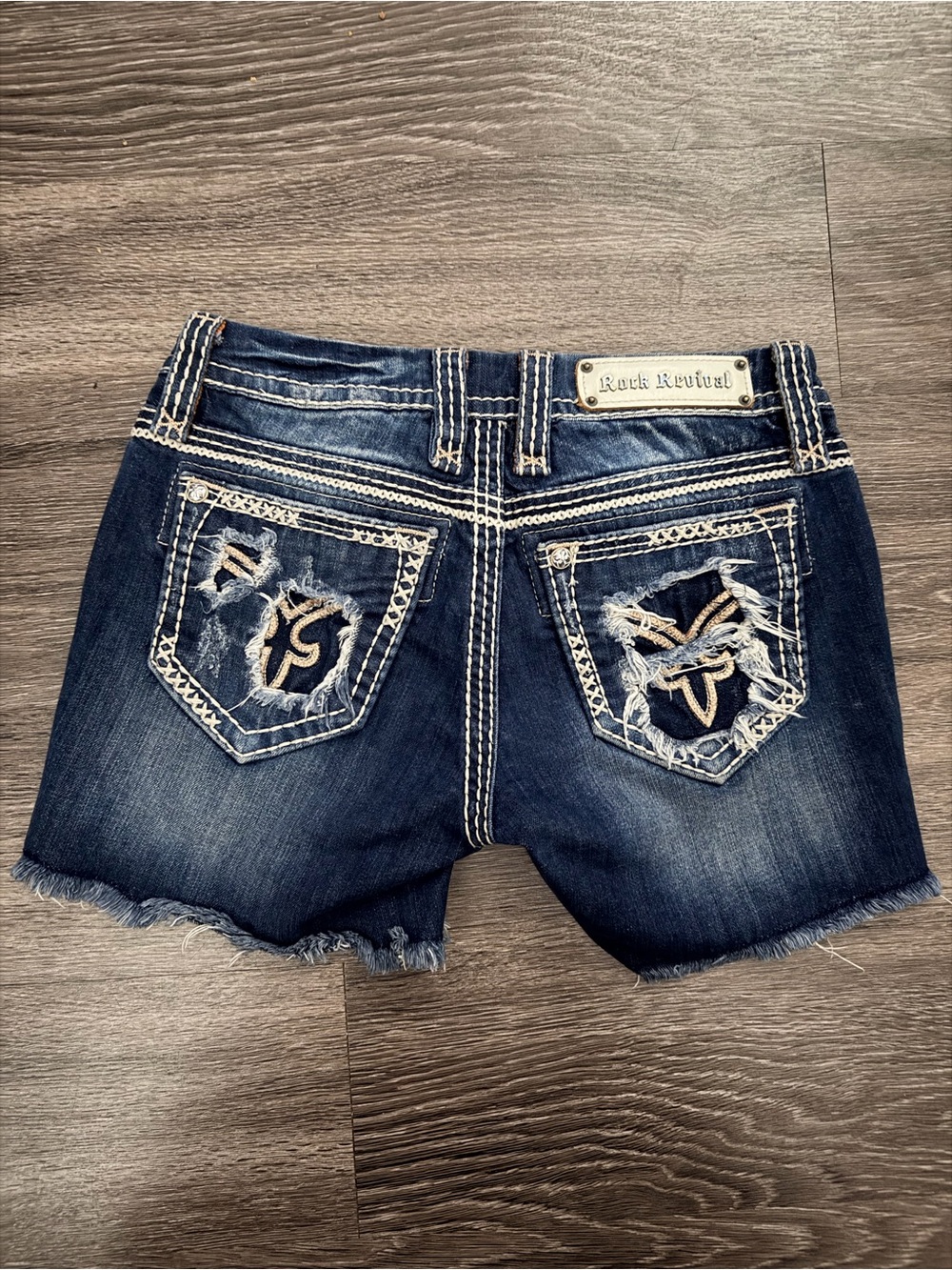 Rock Revival Mina Dark Wash Distressed Denim Shorts